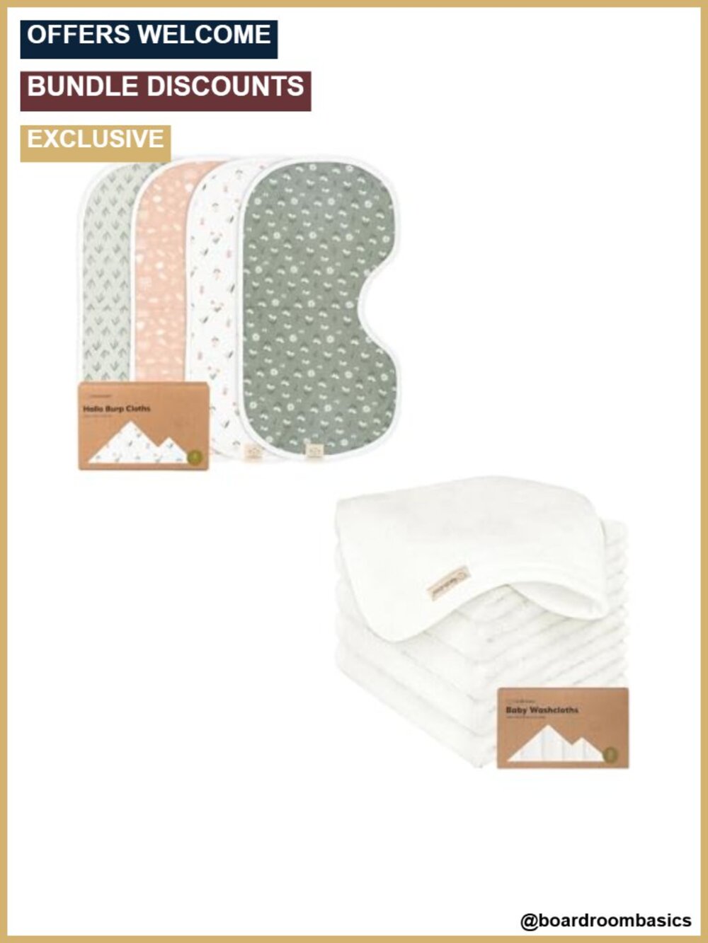 Cotton Burp Cloths 4-Pack Extra Large Absorbent Baby Washcloths Set
